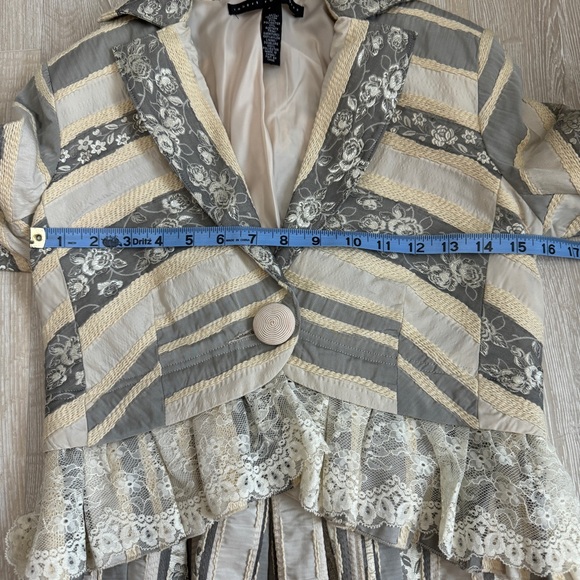 Robert Rodriguez Slate Gray/Cream Lace Brocade Crop Ruffle Jacket Blazer Size 4 - Picture 10 of 10